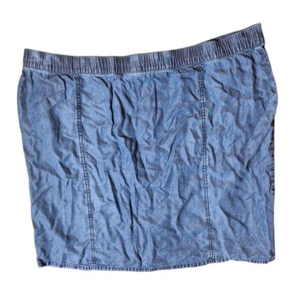 J. Jill Women XL Petite Blue Chambray Snap Front Lightweight Knee Length Skirt - Picture 2 of 5